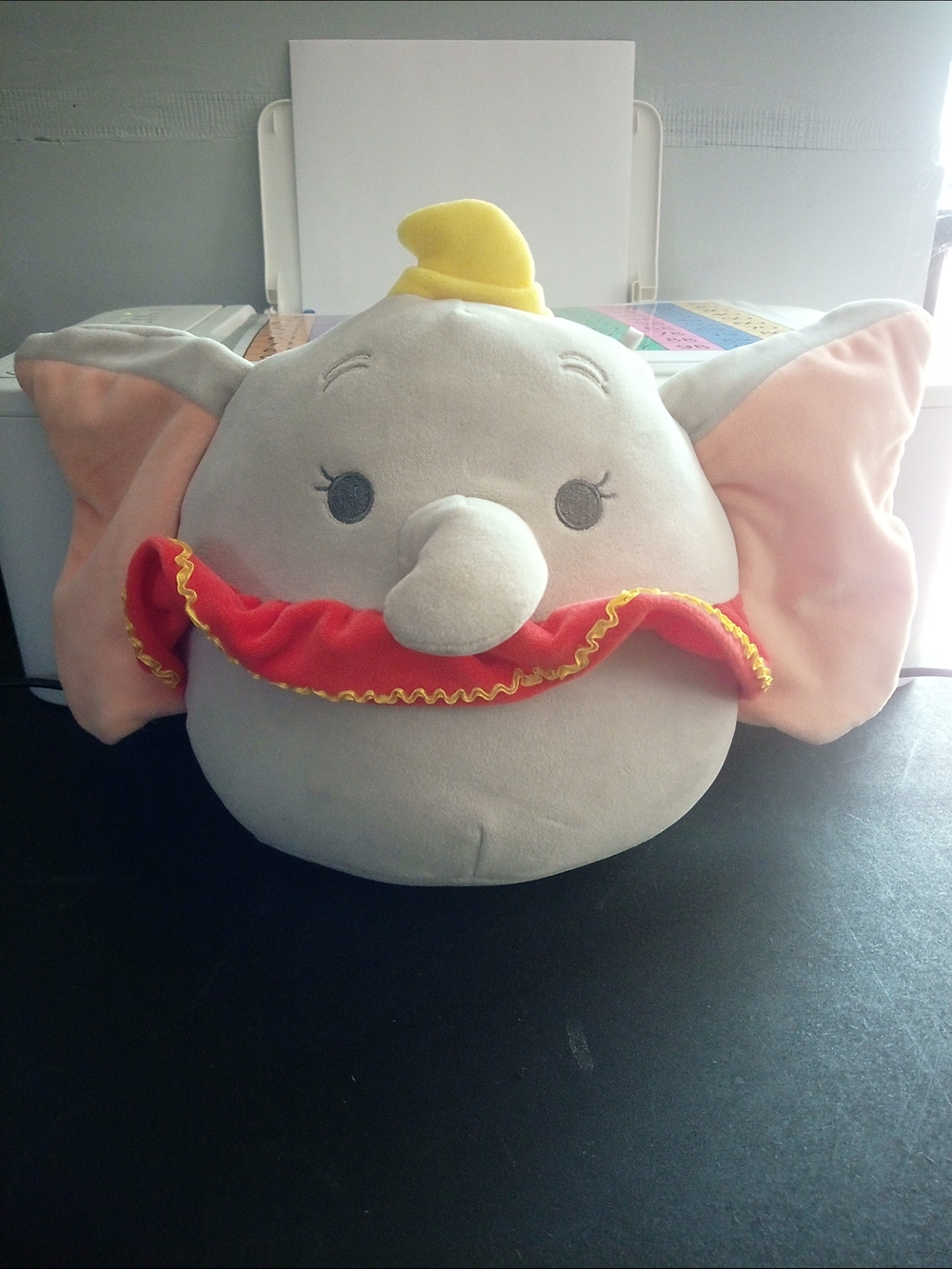 Squishmallows Gray Dumbo The Elephant Pillow with Pink Ears and Yellow Hat